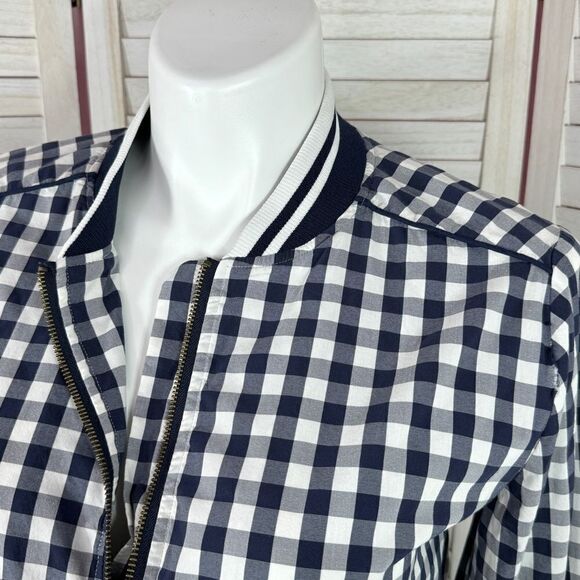Merona Gingham Check Full Zip Windbreaker Jacket Blue White XL Cottagecore - Picture 6 of 15